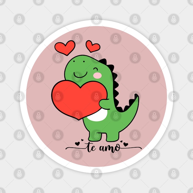 Cute Dinosaur with heart valentine day Magnet by Artist usha